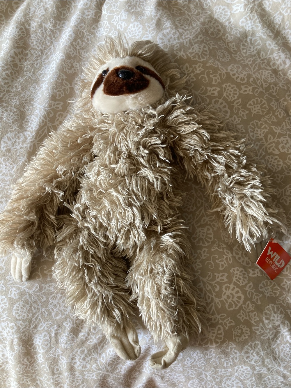 Wild Republic Plush Sloth - Cream Beige Shaggy Stuffed Animal